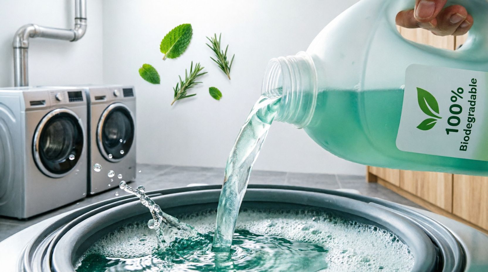 Eco-friendly detergent being used in washing machine